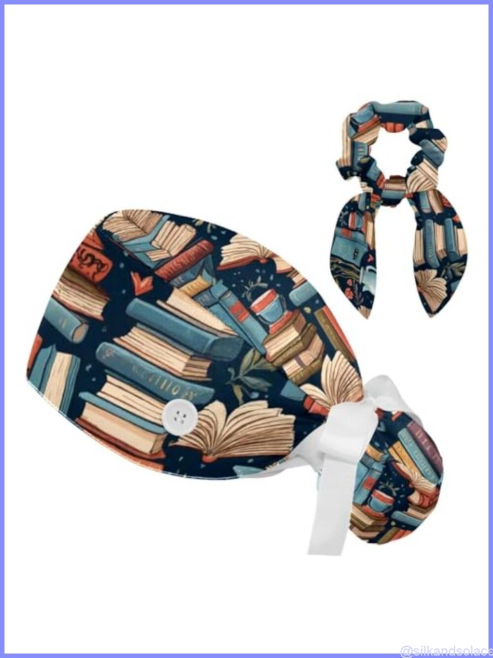 Medical Scrub Cap & Bow Scrunchy Set Adjustable Ponytail Pouch